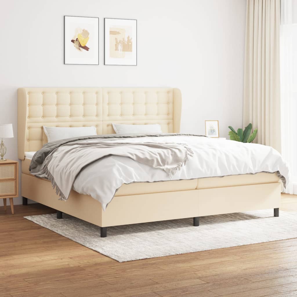 Boxspring met matras stof crèmekleurig 200x200 cm – afbeelding 1