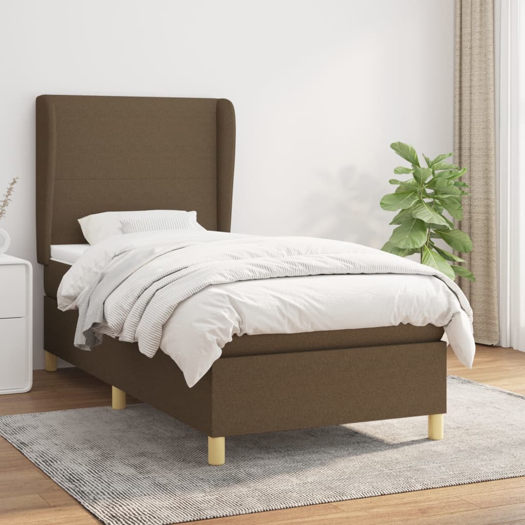 Boxspring met matras stof donkerbruin 80x200 cm – afbeelding 1