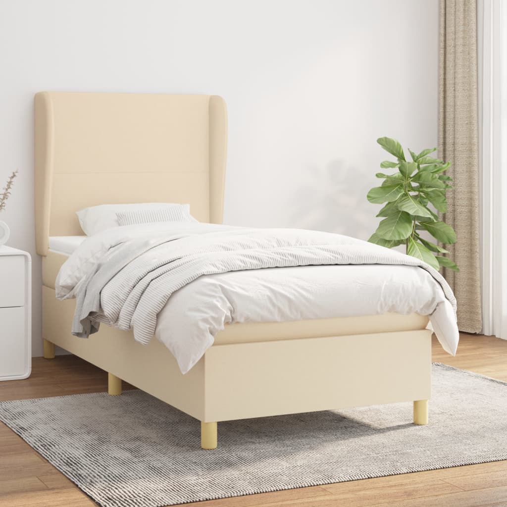 Boxspring met matras stof crèmekleurig 90x200 cm – afbeelding 1