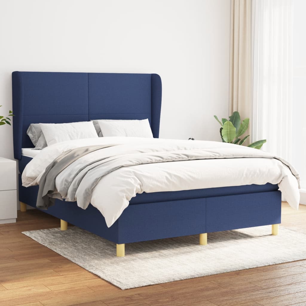 Boxspring met matras stof blauw 140x200 cm – afbeelding 1