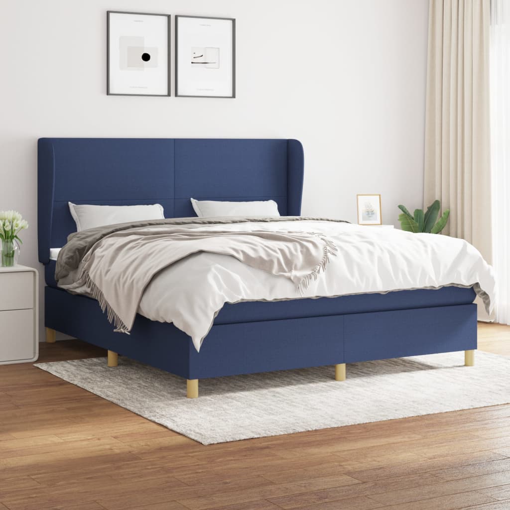 Boxspring met matras stof blauw 160x200 cm – afbeelding 1