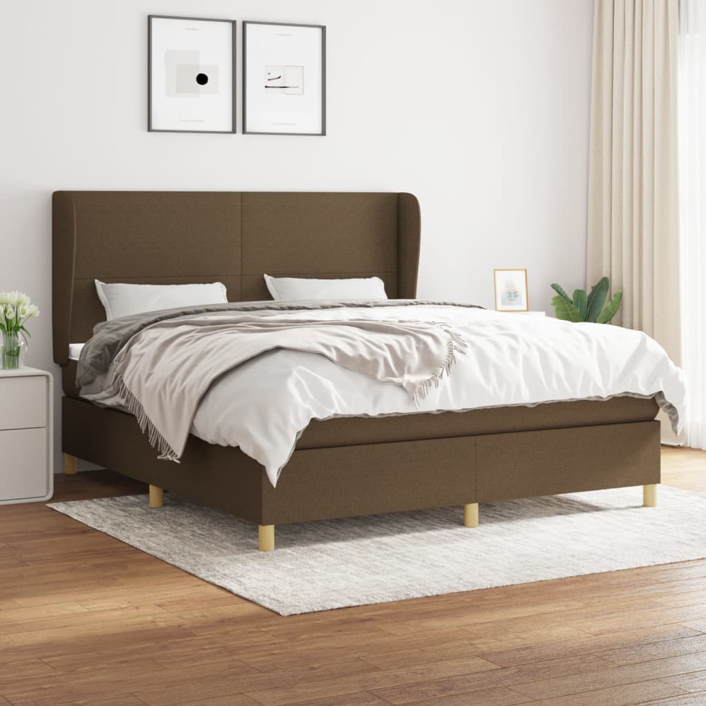 Boxspring met matras stof donkerbruin 180x200 cm – afbeelding 1