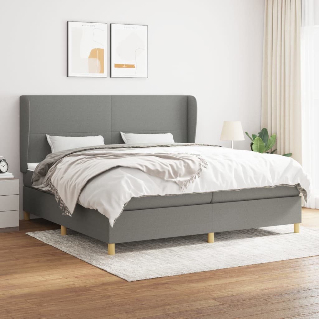 Boxspring met matras stof donkergrijs 200x200 cm – afbeelding 1