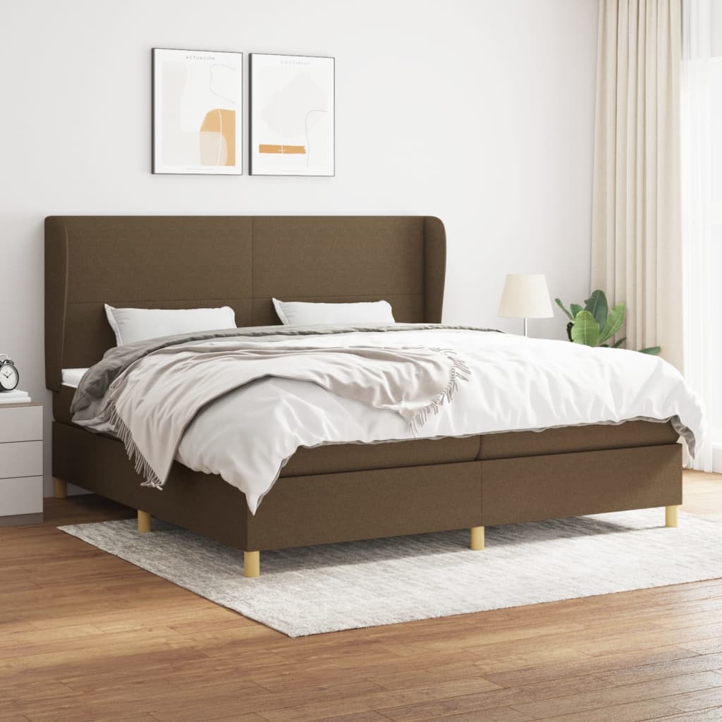 Boxspring met matras stof donkerbruin 200x200 cm – afbeelding 1