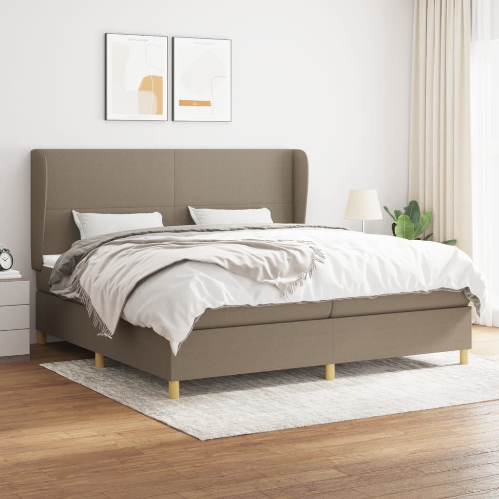 Boxspring met matras stof taupe 200x200 cm – afbeelding 1