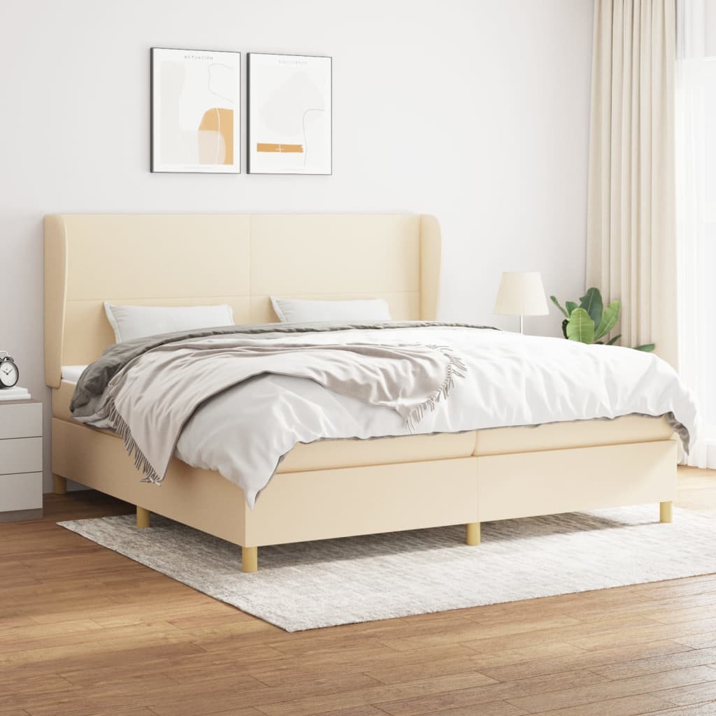 Boxspring met matras stof crèmekleurig 200x200 cm – afbeelding 1