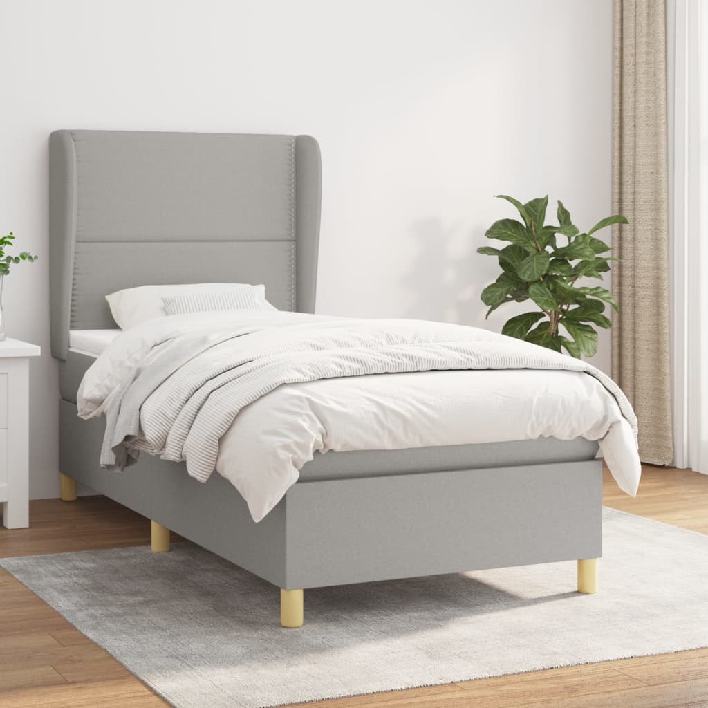 Boxspring met matras stof lichtgrijs 90x190 cm – afbeelding 1