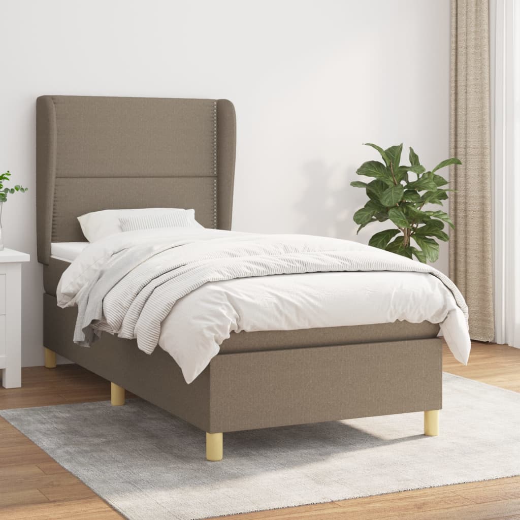 Boxspring met matras stof taupe 90x190 cm – afbeelding 1