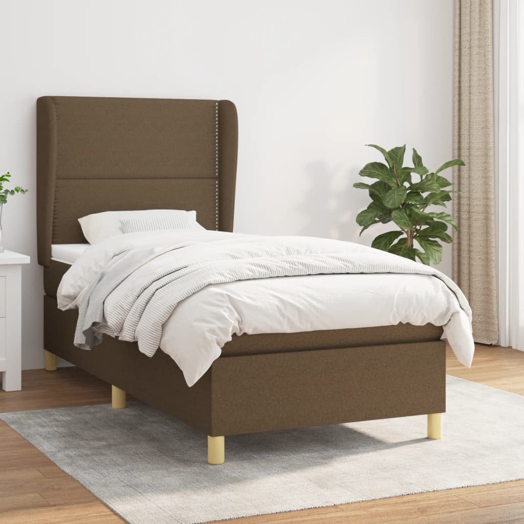 Boxspring met matras stof donkerbruin 90x200 cm – afbeelding 1