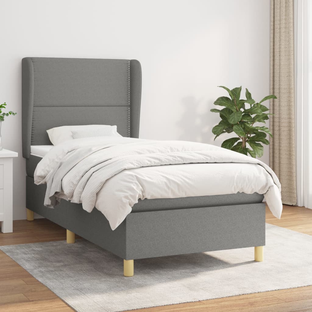 Boxspring met matras stof donkergrijs 100x200 cm – afbeelding 1