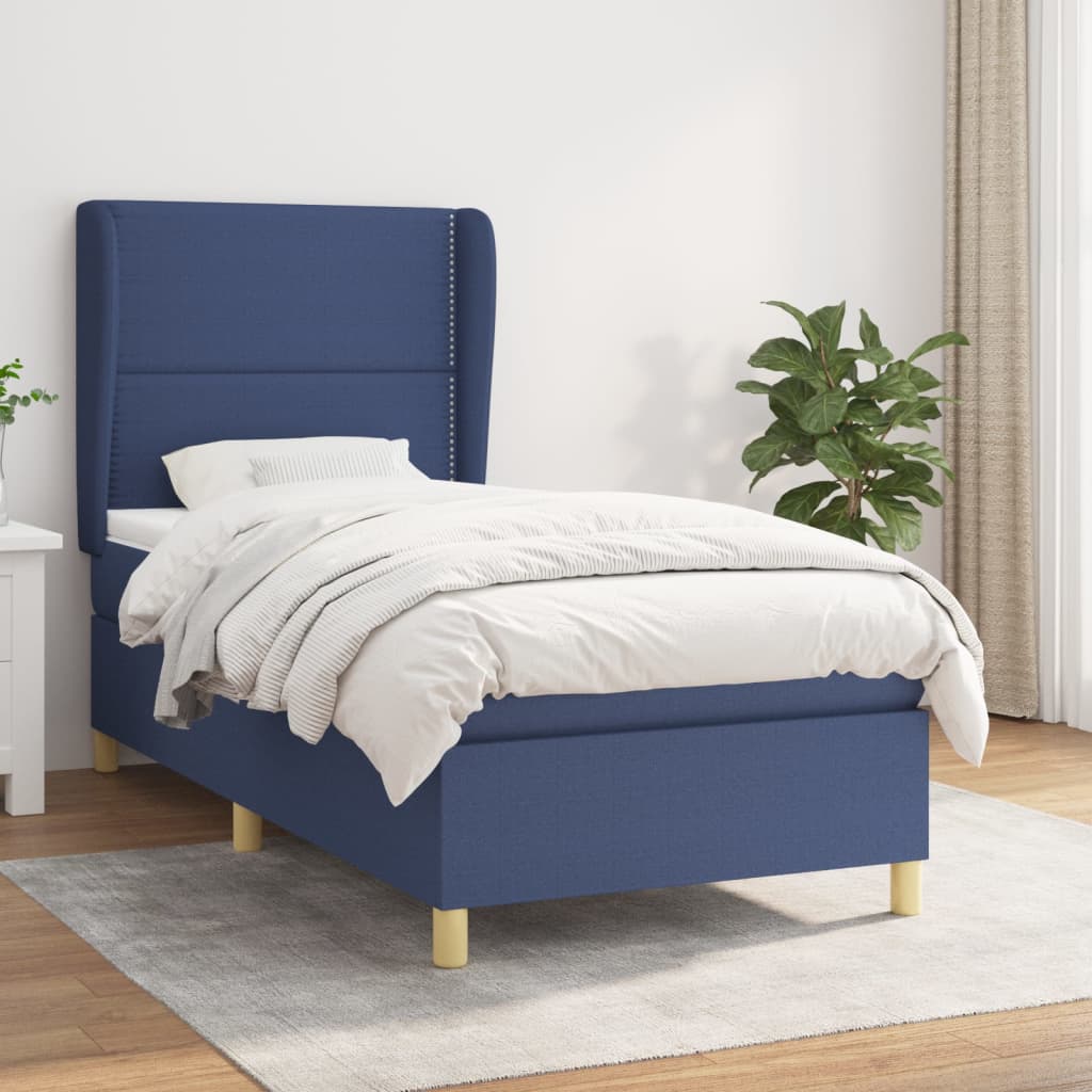 Boxspring met matras stof blauw 100x200 cm – afbeelding 1
