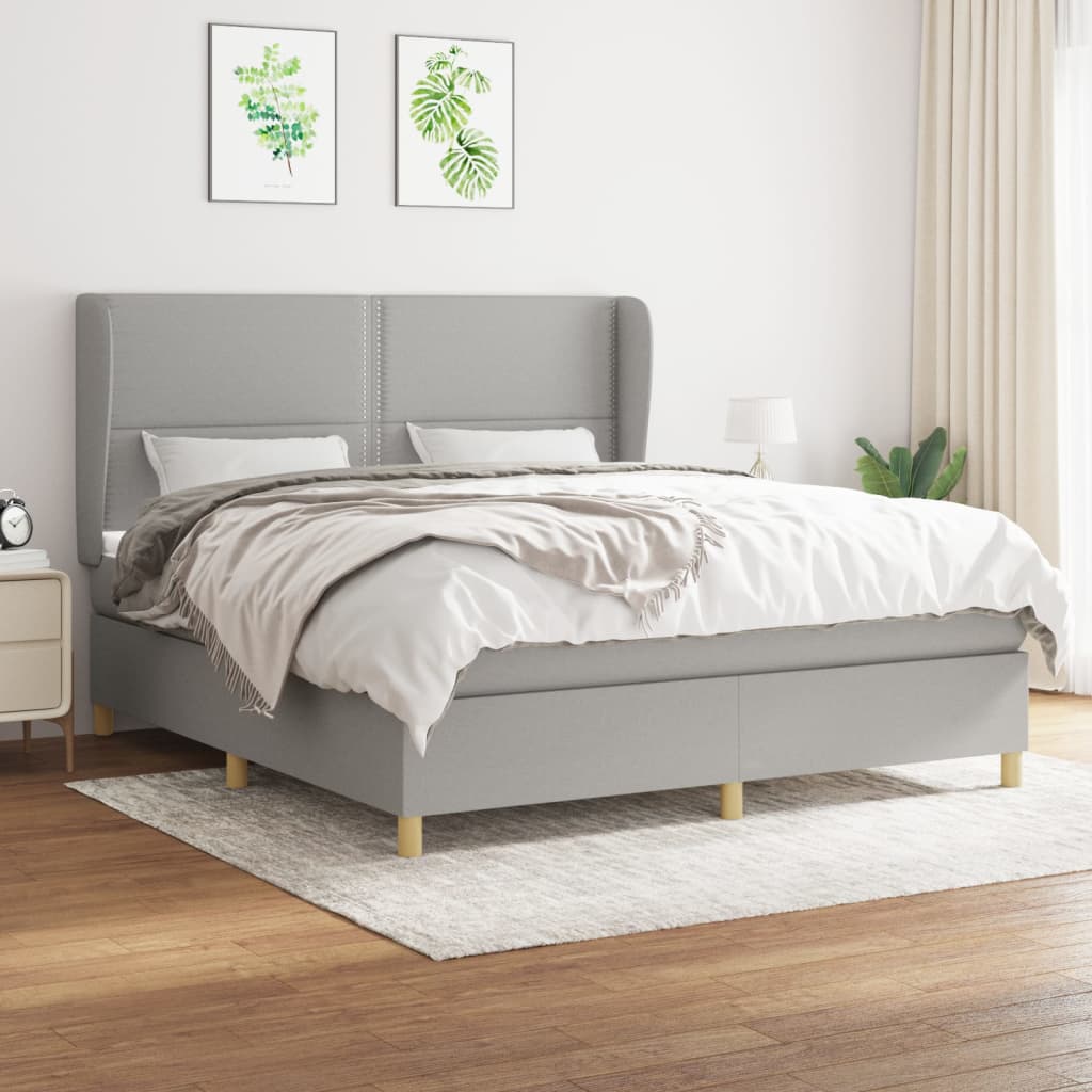 Boxspring met matras stof lichtgrijs 180x200 cm – afbeelding 1
