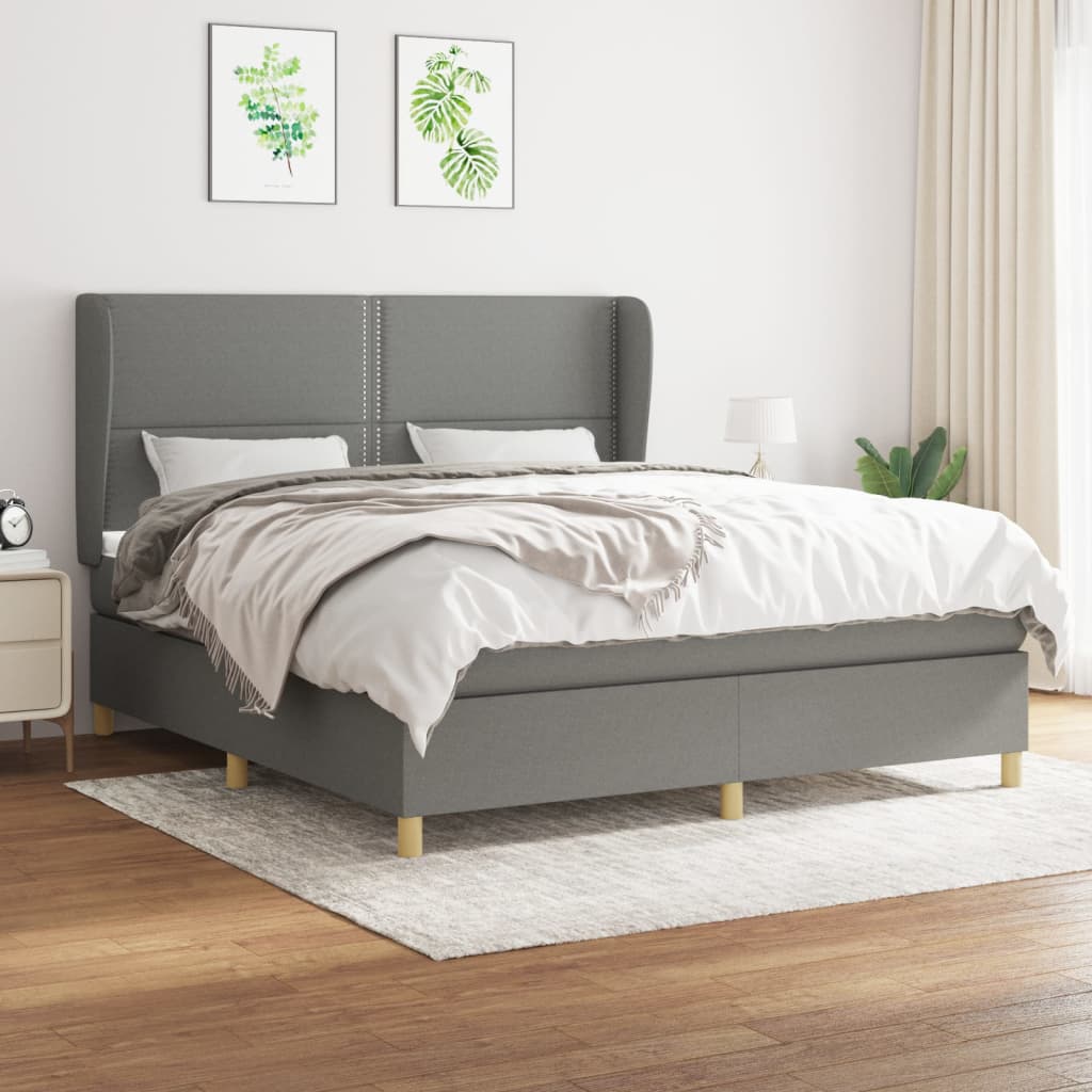 Boxspring met matras stof donkergrijs 180x200 cm – afbeelding 1