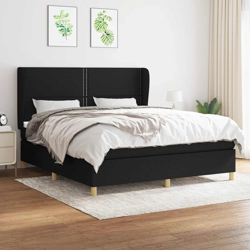 Boxspring met matras stof zwart 180x200 cm – afbeelding 1
