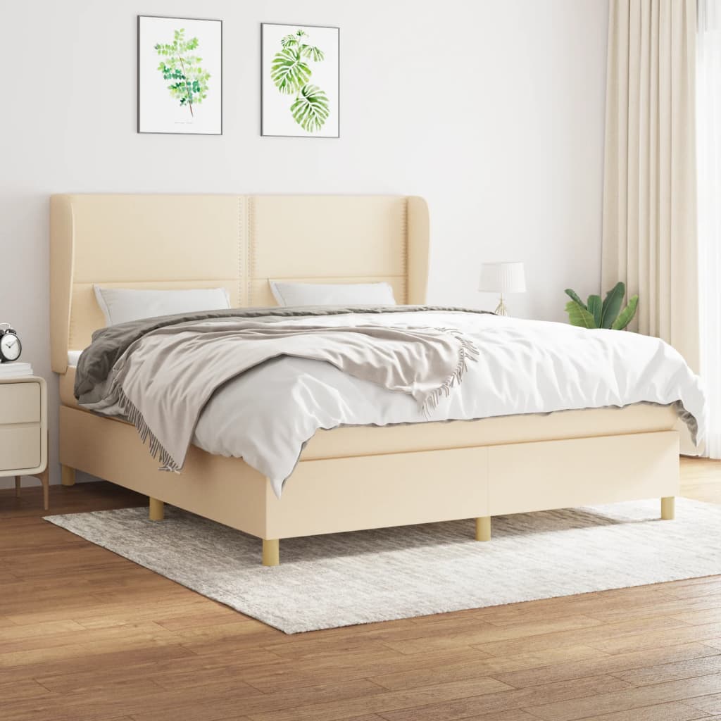 Boxspring met matras stof crèmekleurig 180x200 cm – afbeelding 1