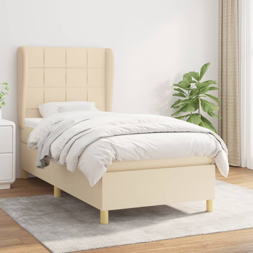 Boxspring met matras stof crèmekleurig 90x190 cm – afbeelding 1