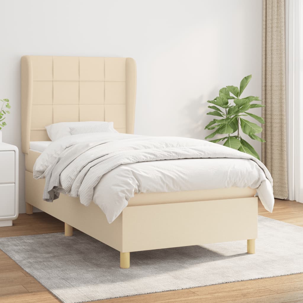 Boxspring met matras stof crèmekleurig 90x200 cm – afbeelding 1