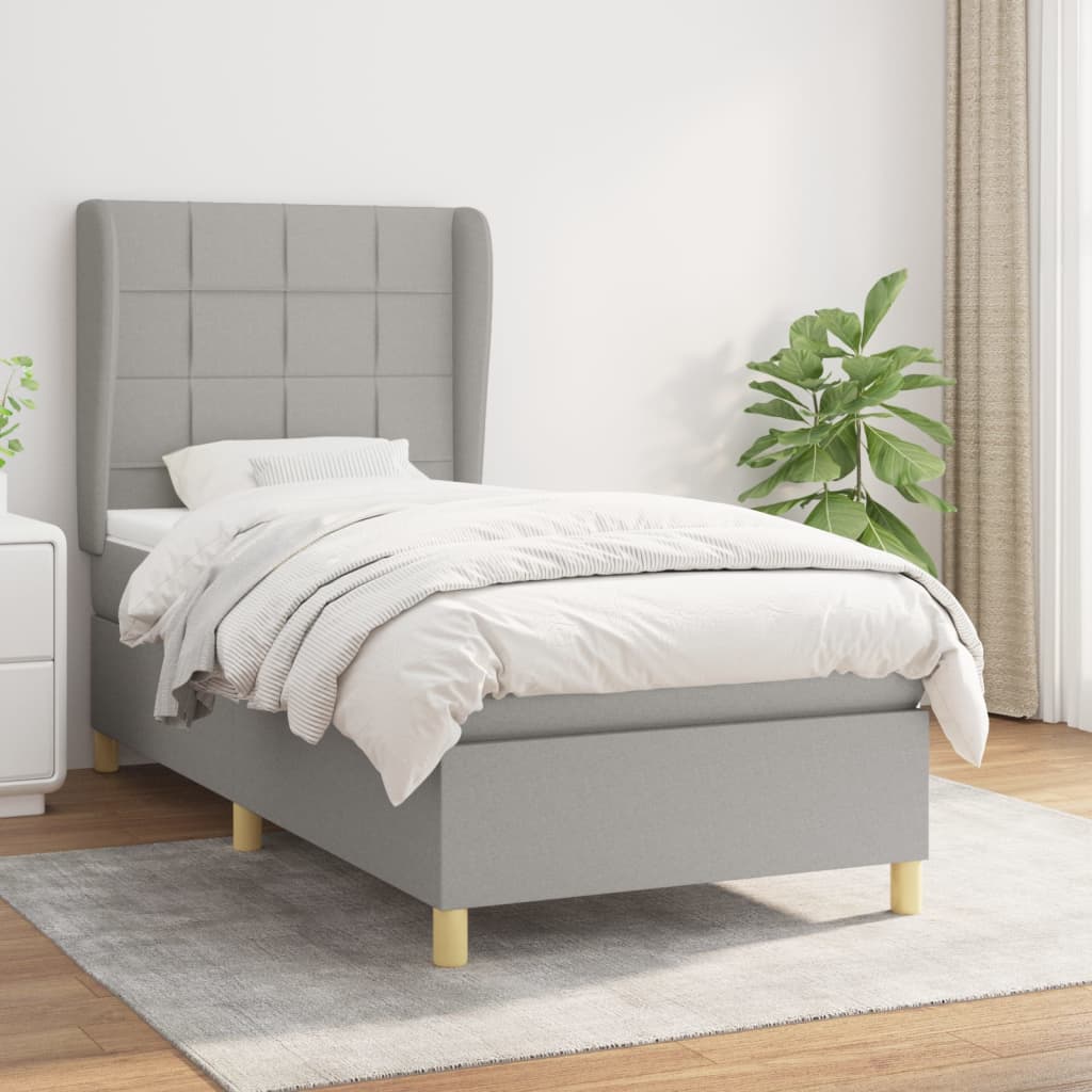 Boxspring met matras stof lichtgrijs 100x200 cm – afbeelding 1