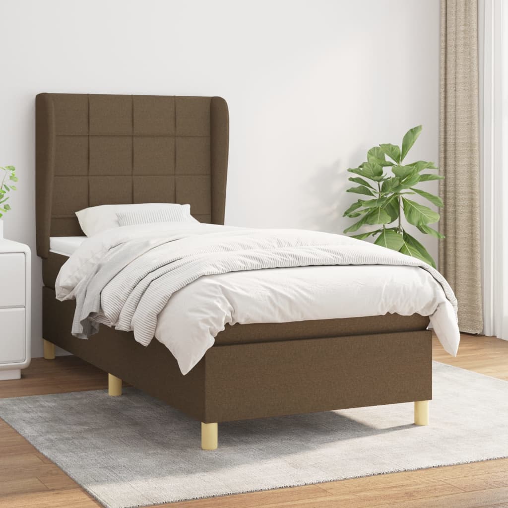 Boxspring met matras stof donkerbruin 100x200 cm – afbeelding 1