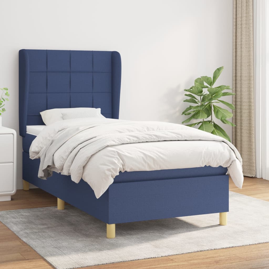 Boxspring met matras stof blauw 100x200 cm – afbeelding 1
