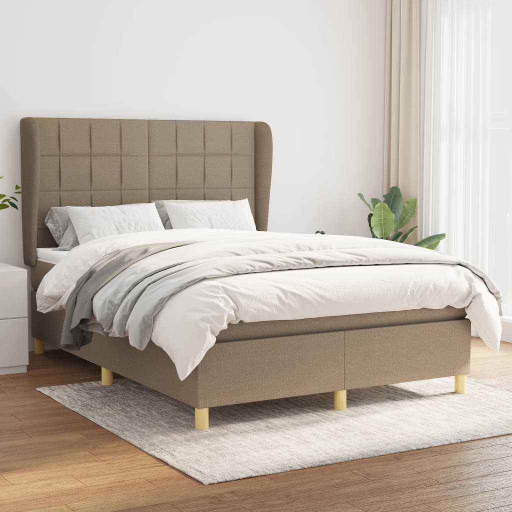 Boxspring met matras stof taupe 140x190 cm – afbeelding 1