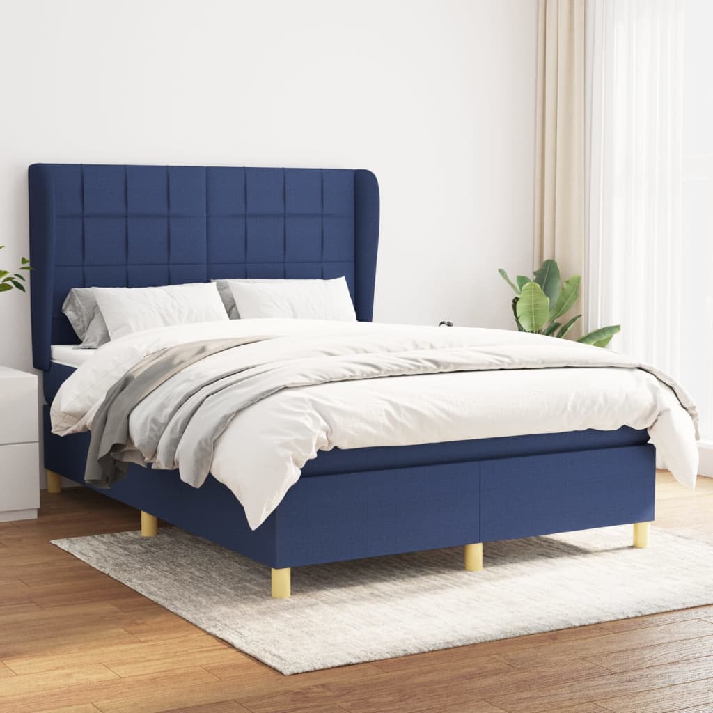 Boxspring met matras stof blauw 140x190 cm – afbeelding 1