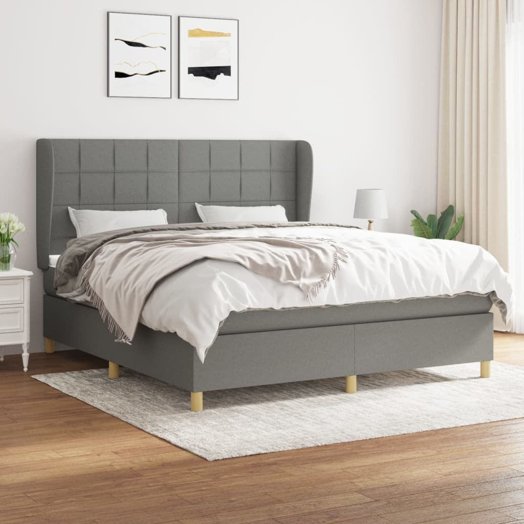 Boxspring met matras stof donkergrijs 160x200 cm – afbeelding 1