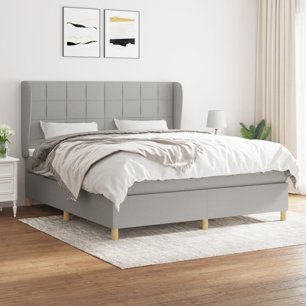 Boxspring met matras stof lichtgrijs 180x200 cm – afbeelding 1