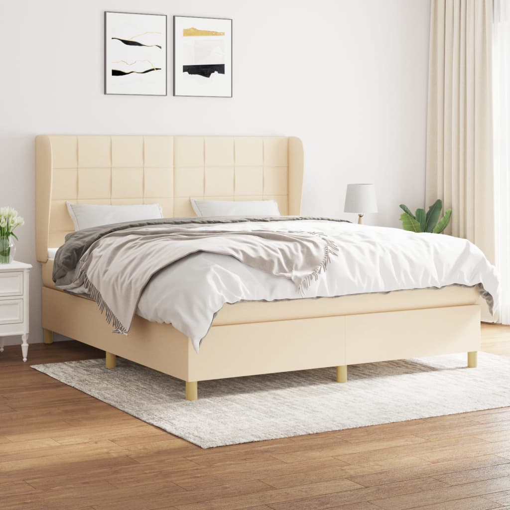 Boxspring met matras stof crèmekleurig 180x200 cm – afbeelding 1