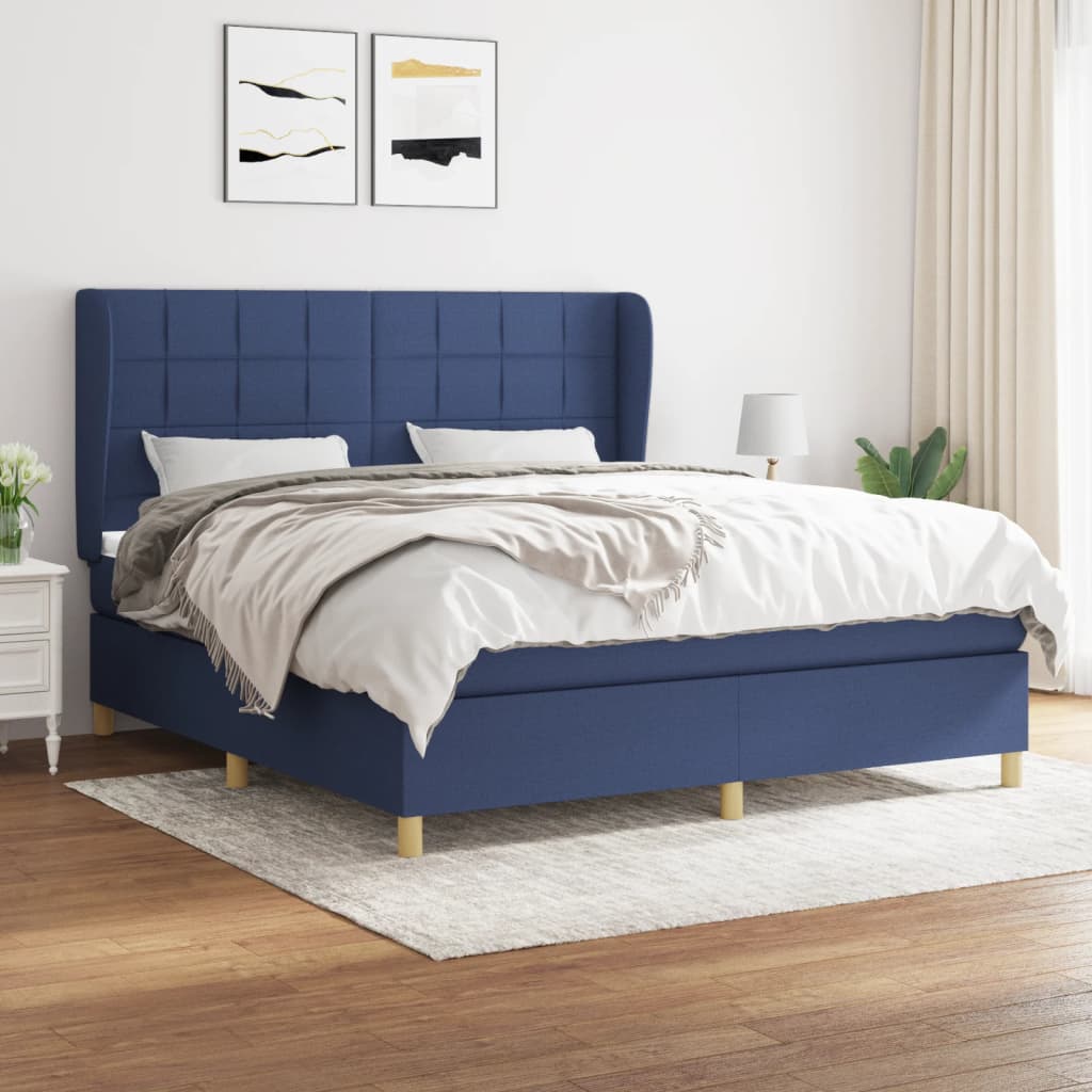 Boxspring met matras stof blauw 180x200 cm – afbeelding 1