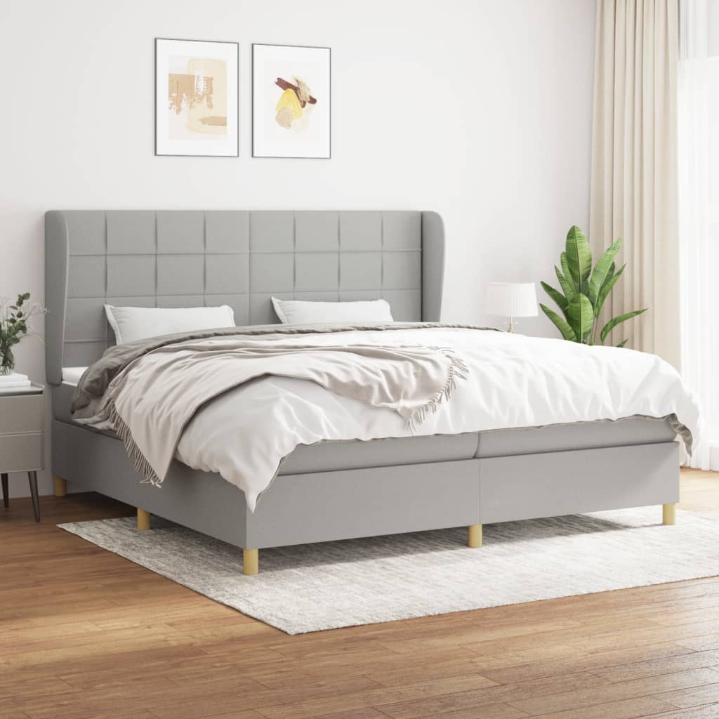 Boxspring met matras stof lichtgrijs 200x200 cm – afbeelding 1