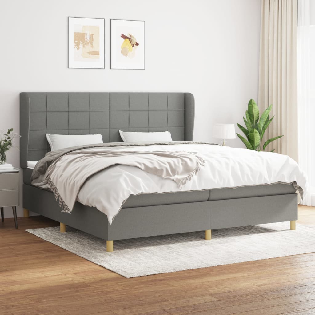 Boxspring met matras stof donkergrijs 200x200 cm – afbeelding 1