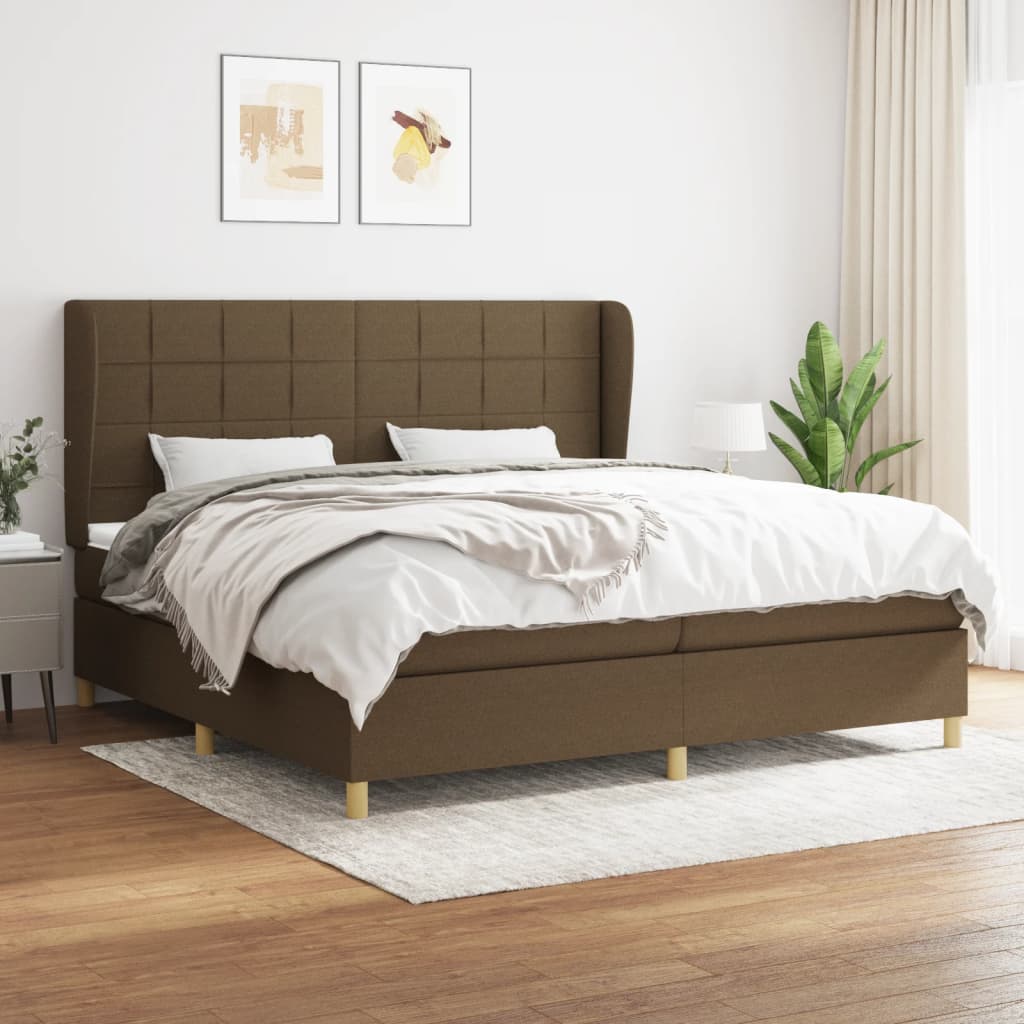 Boxspring met matras stof donkerbruin 200x200 cm – afbeelding 1