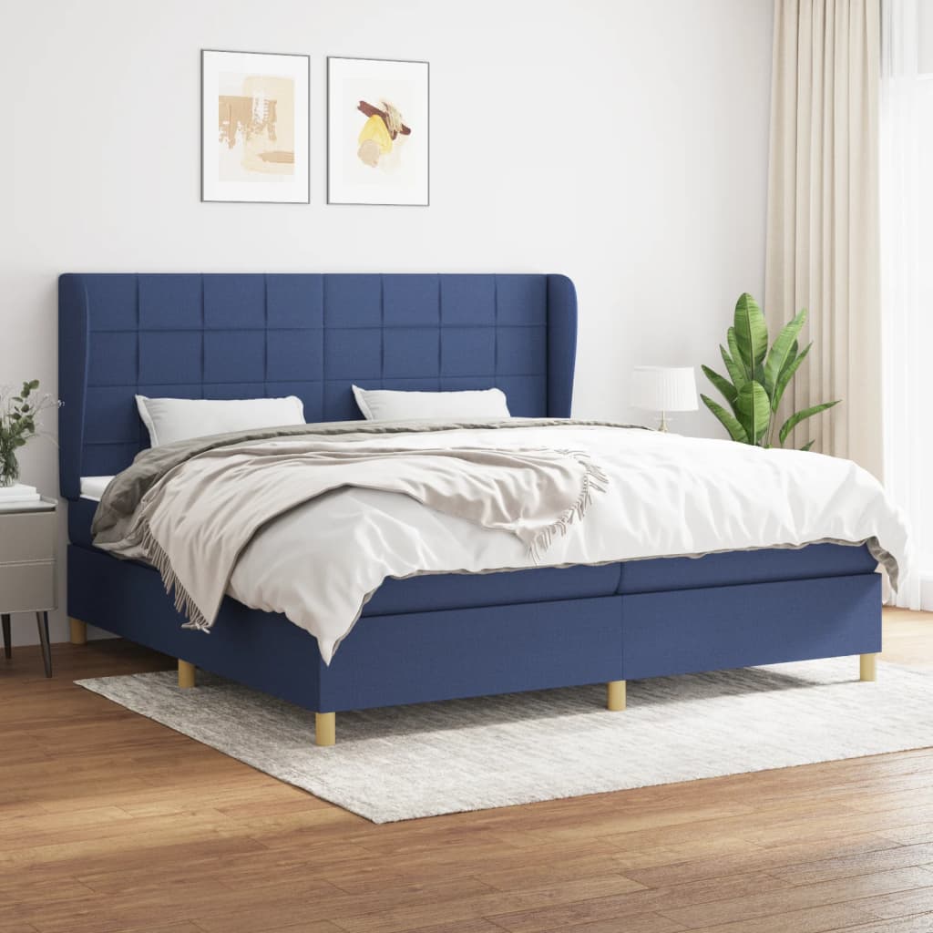 Boxspring met matras stof blauw 200x200 cm – afbeelding 1
