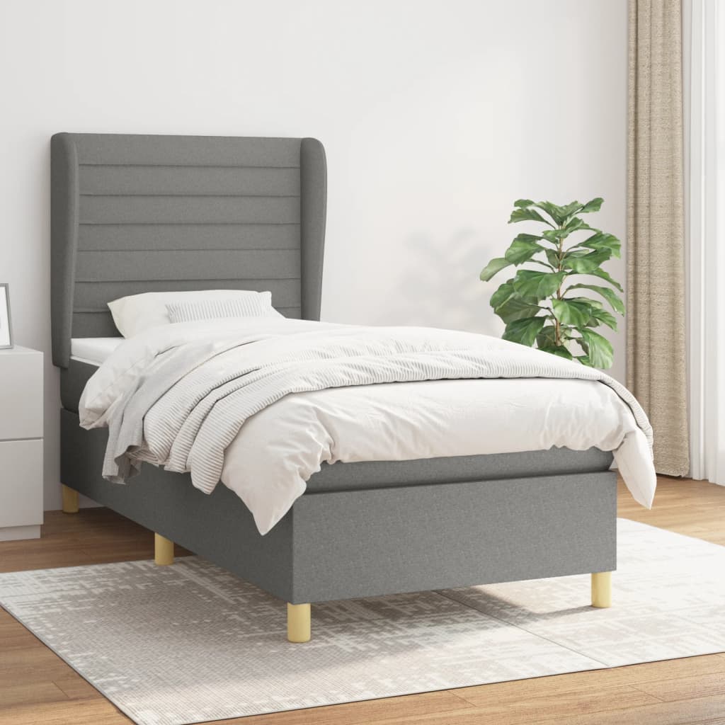 Boxspring met matras stof donkergrijs 80x200 cm – afbeelding 1