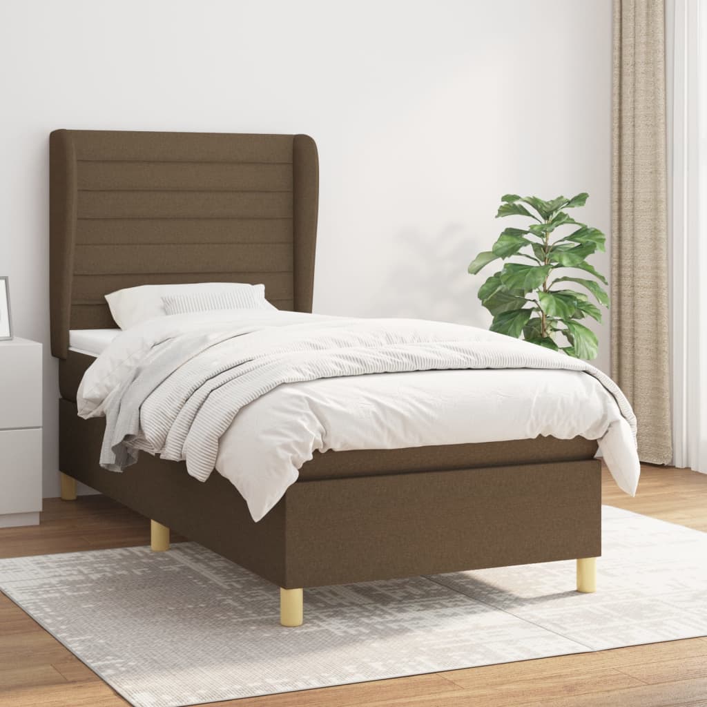Boxspring met matras stof donkerbruin 80x200 cm – afbeelding 1