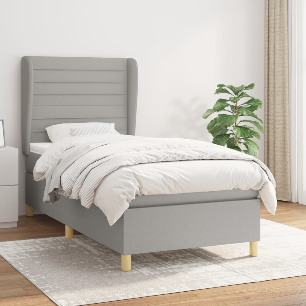 Boxspring met matras stof lichtgrijs 90x190 cm – afbeelding 1