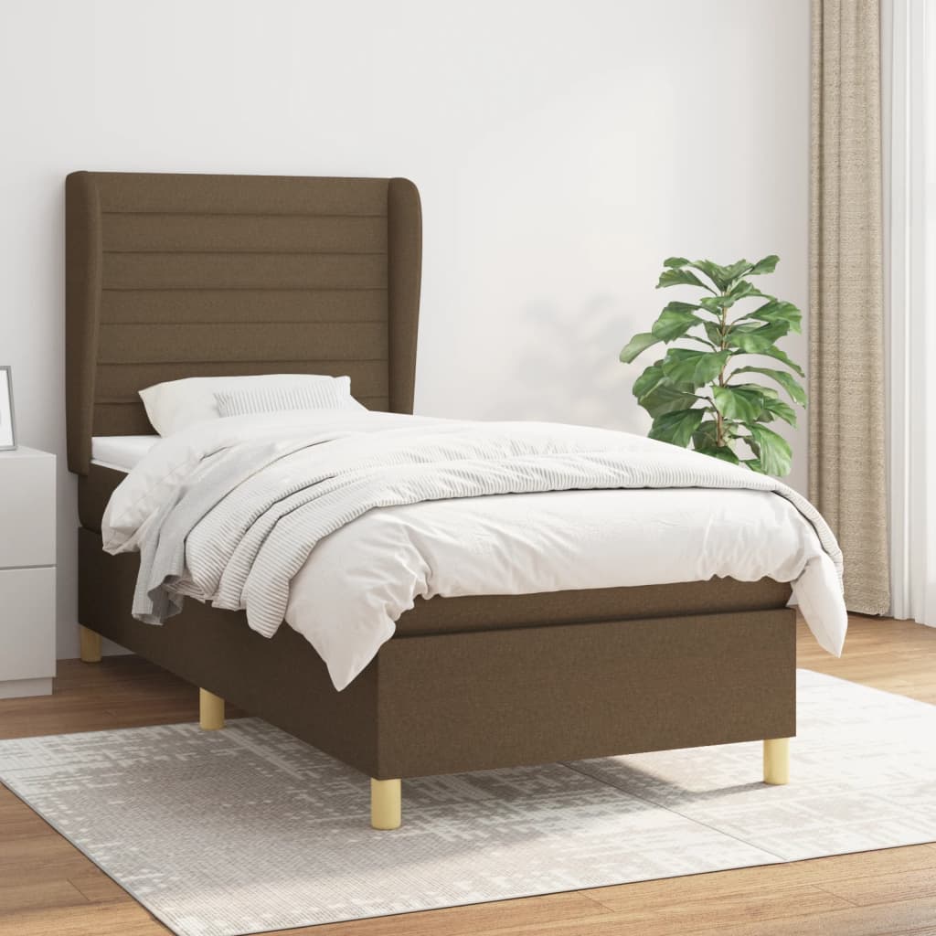 Boxspring met matras stof donkerbruin 90x190 cm – afbeelding 1