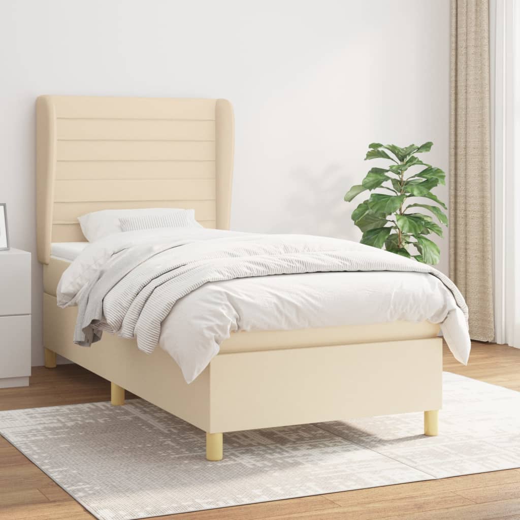 Boxspring met matras stof crèmekleurig 100x200 cm – afbeelding 1