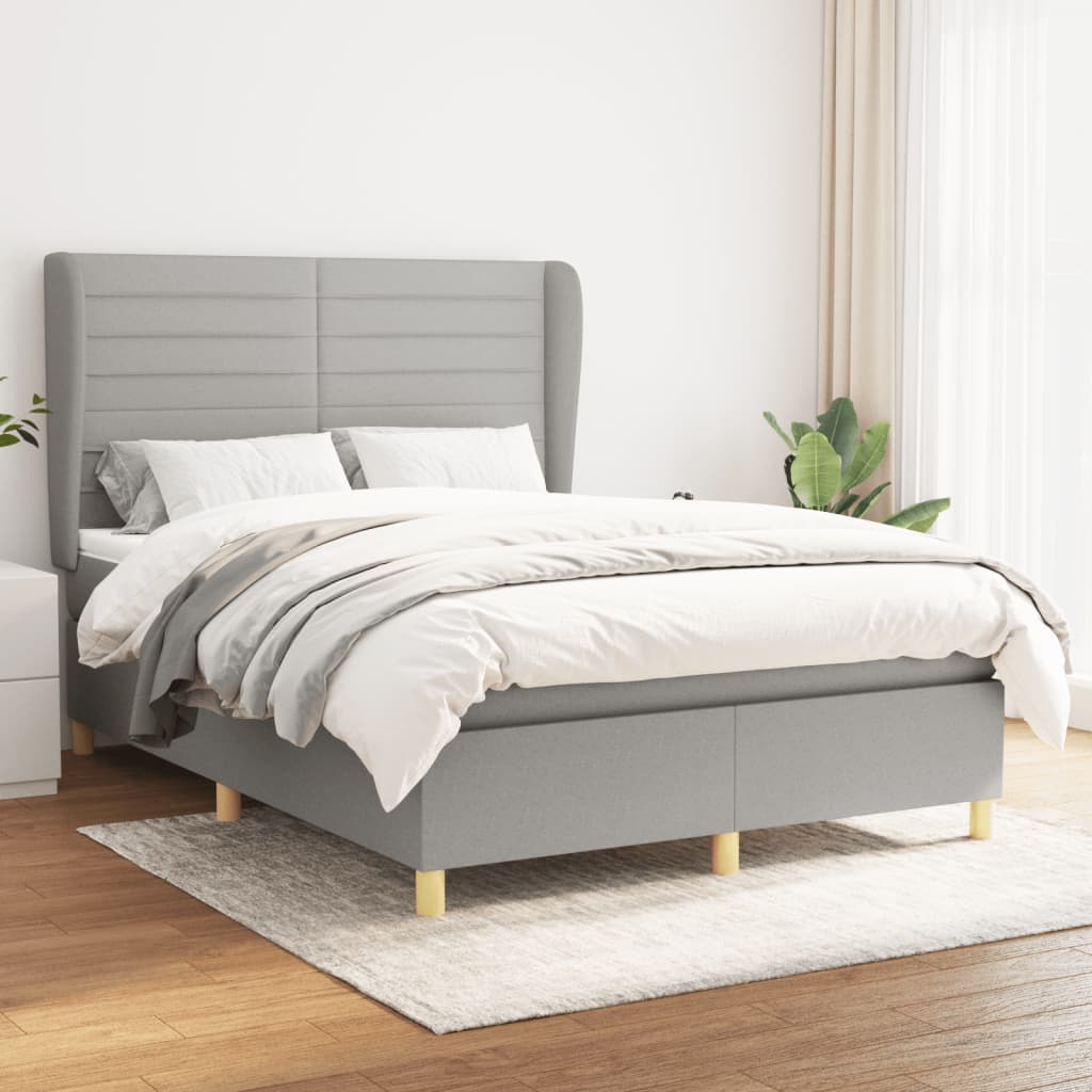 Boxspring met matras stof lichtgrijs 140x200 cm – afbeelding 1