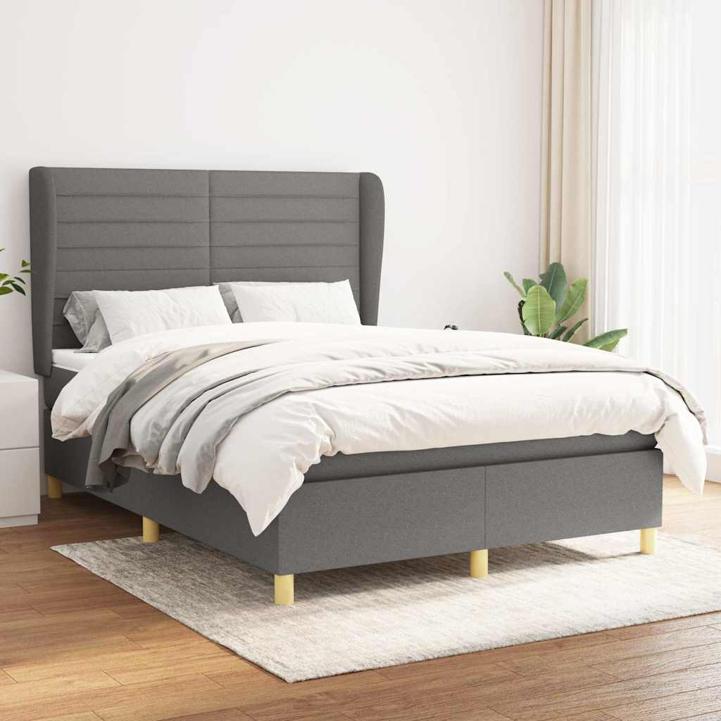 Boxspring met matras stof donkergrijs 140x200 cm – afbeelding 1