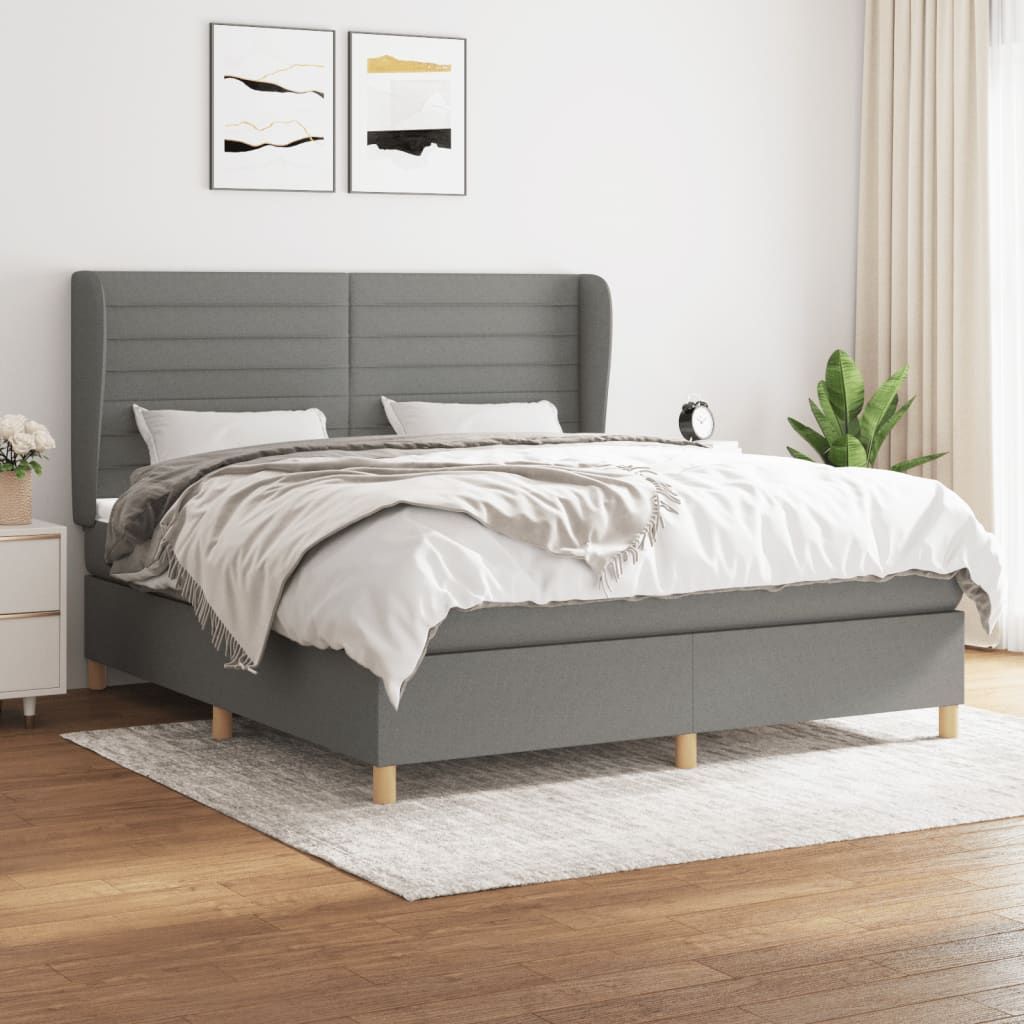 Boxspring met matras stof donkergrijs 160x200 cm – afbeelding 1