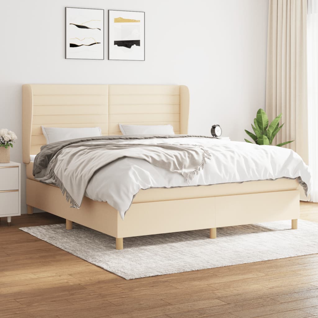 Boxspring met matras stof crèmekleurig 160x200 cm – afbeelding 1