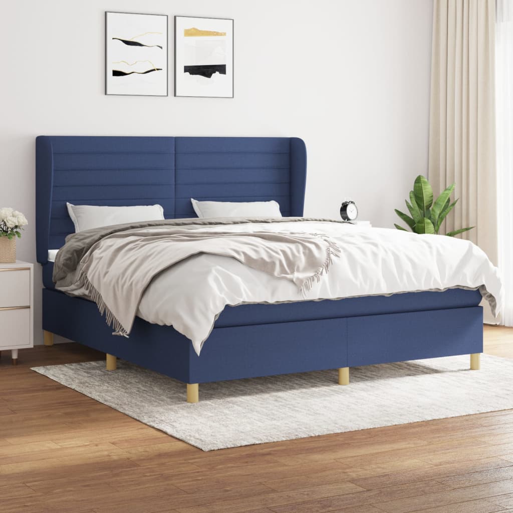 Boxspring met matras stof blauw 160x200 cm – afbeelding 1