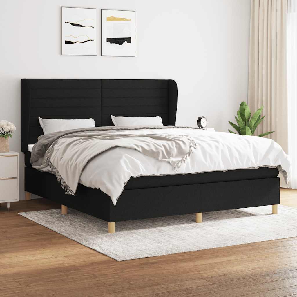 Boxspring met matras stof zwart 180x200 cm – afbeelding 1