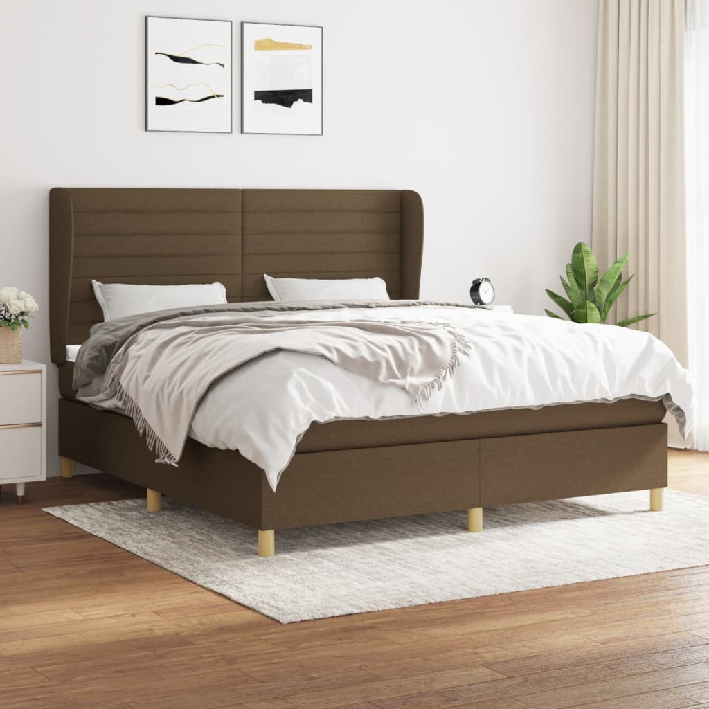 Boxspring met matras stof donkerbruin 180x200 cm – afbeelding 1