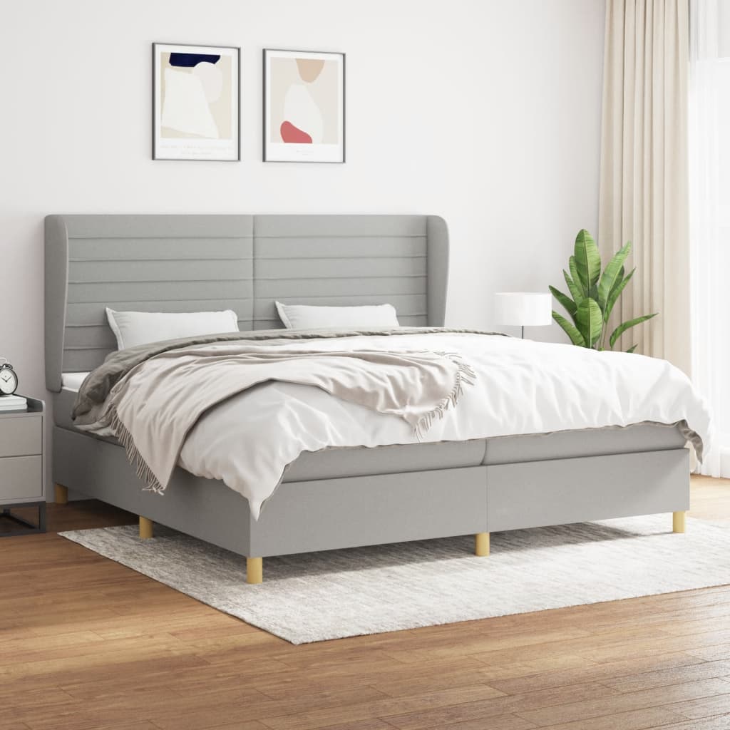 Boxspring met matras stof lichtgrijs 200x200 cm – afbeelding 1