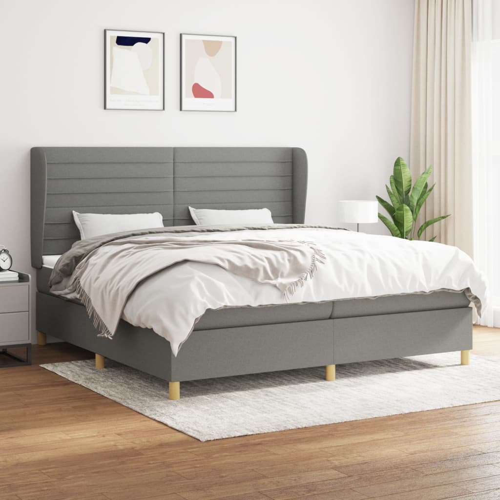 Boxspring met matras stof donkergrijs 200x200 cm – afbeelding 1