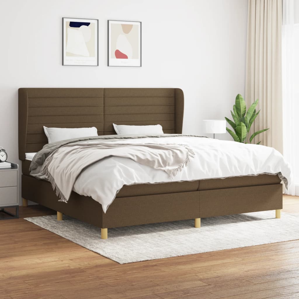Boxspring met matras stof donkerbruin 200x200 cm – afbeelding 1