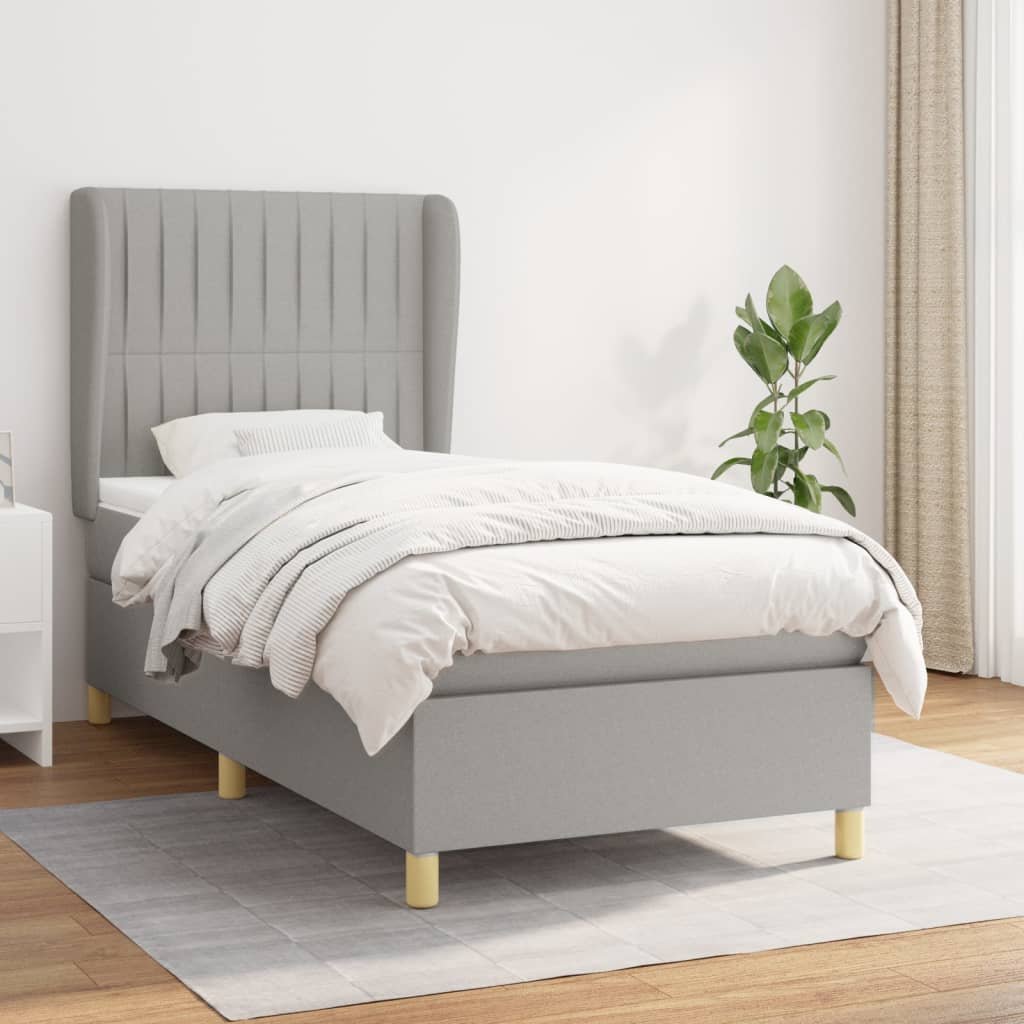 Boxspring met matras stof lichtgrijs 80x200 cm – afbeelding 1
